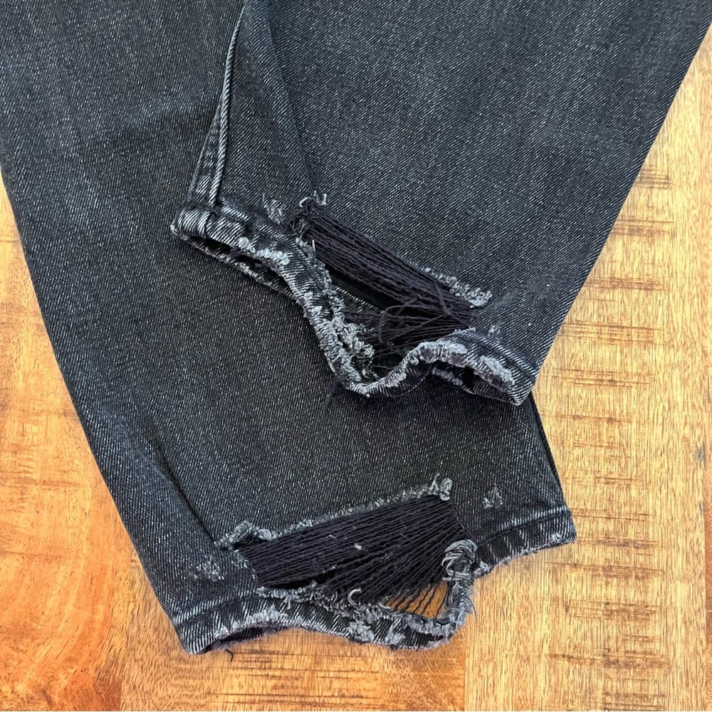 Abercrombie & Fitch Ankle Straight Jeans 27 4 Ultra High Rise Black Distressed - Picture 7 of 14